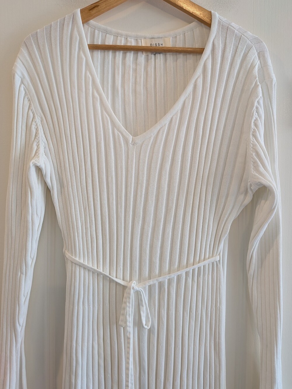 DISSH Reign Dress White Ribbed Maxi Long Sleeve Tie Bridal Minimalist Size XL - Picture 4 of 16